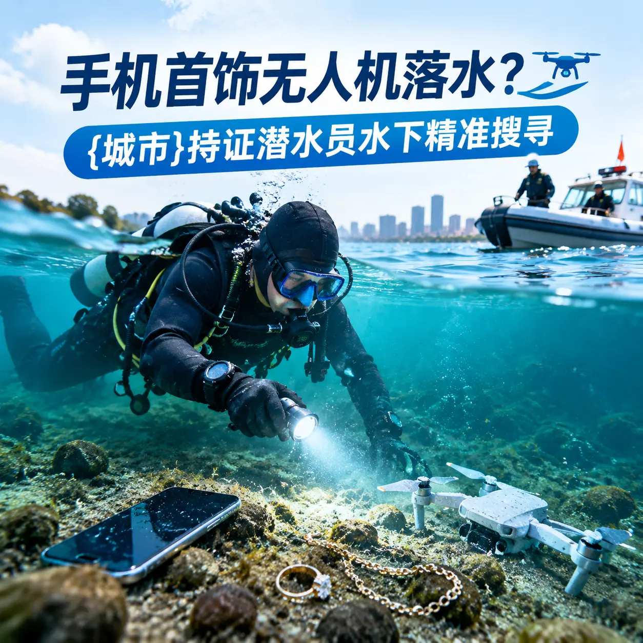 手机首饰无人机落水？金湖持证潜水员水下精准搜寻